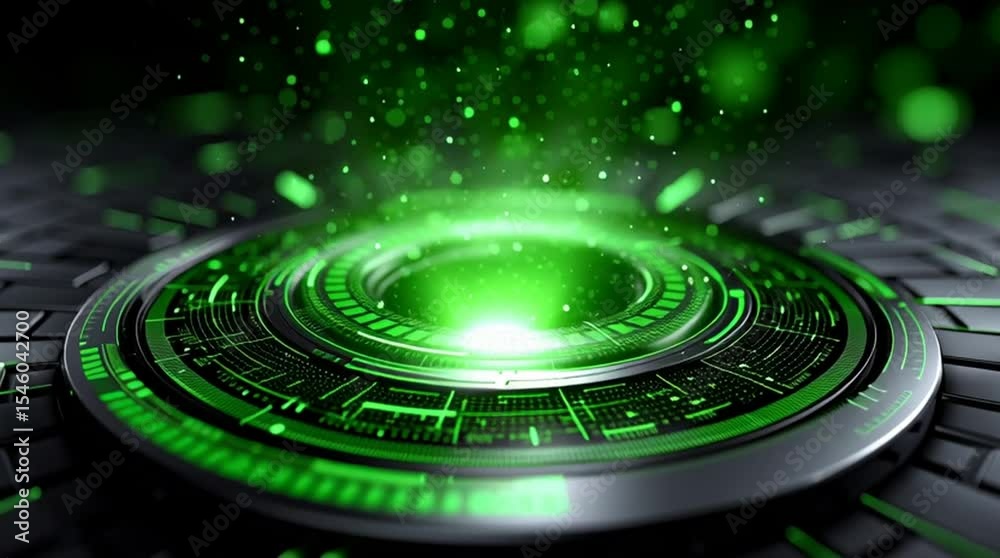 looping green screen background with glowing digital HUD interface, sci-fi grid rotating slowly in perspective, perfect for tech presentations