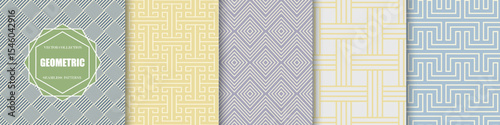 Collection of vector seamless geometric patterns. Striped color abstract backgrounds. Minimalistic linear textures. Endless delicate unusual prints