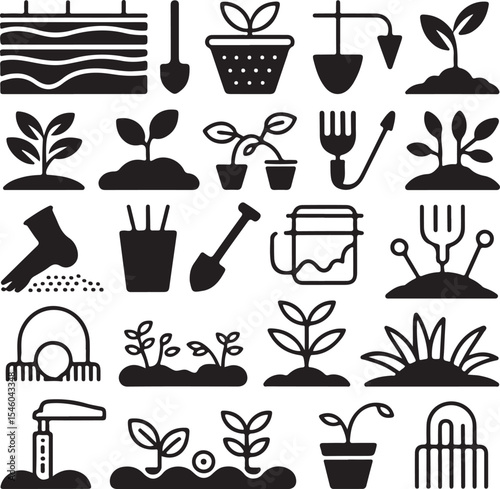Gardening Icons A Collection of Black and White Planting and Growing Illustrations