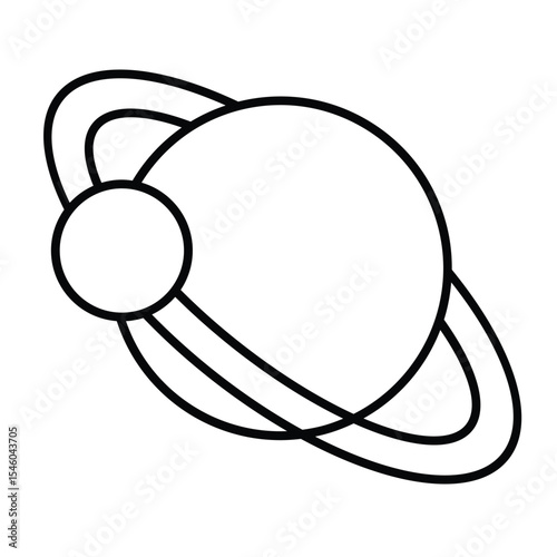 Saturn planet with ring and moon thin line icon, cosmos concept. Vector graphics. Planet with satellite orbit sign on white background, style mobile or design.