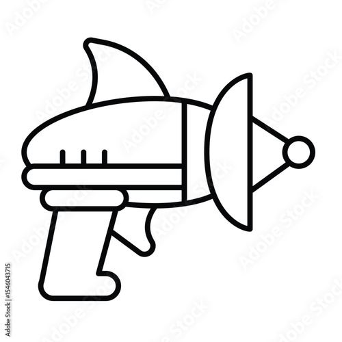 Laser gun thin line icon, cosmos concept. Vector graphics. Alien blaster rifle, weapon sign on white background, style mobile or design.