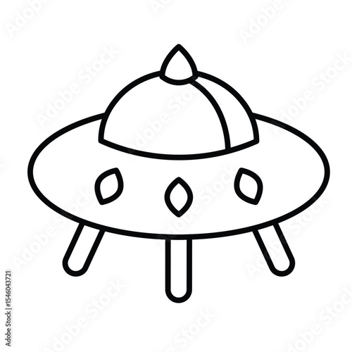 Alien ship thin line icon, cosmos concept. Vector graphics. Spaceship for humanoid aliens, UFO plate sign on white background, style mobile or design.