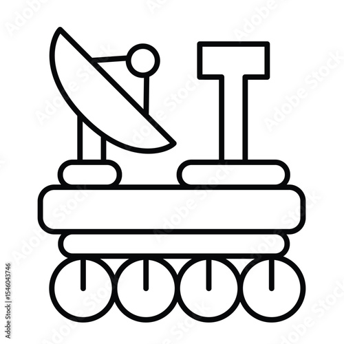 Mars rover with antenna and wheels thin line icon, cosmos concept. Vector graphics. Planet exploration vehicle sign on white background, style mobile or design.