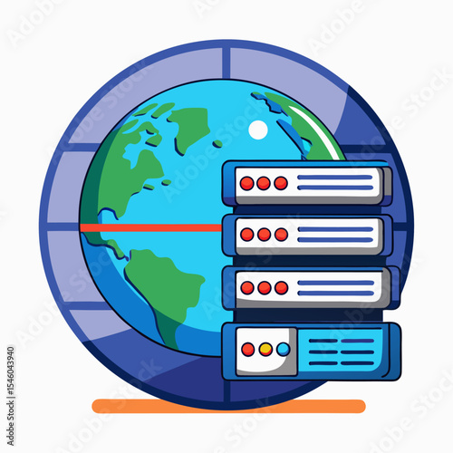 Global web hosting server rack symbol illustration