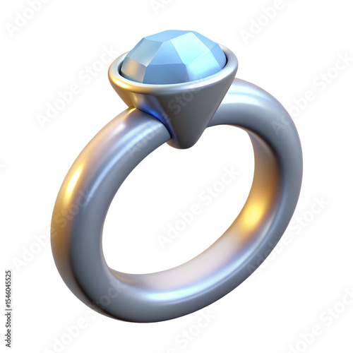 Silver Wedding Ring with Diamond Jewelry Icon 3D