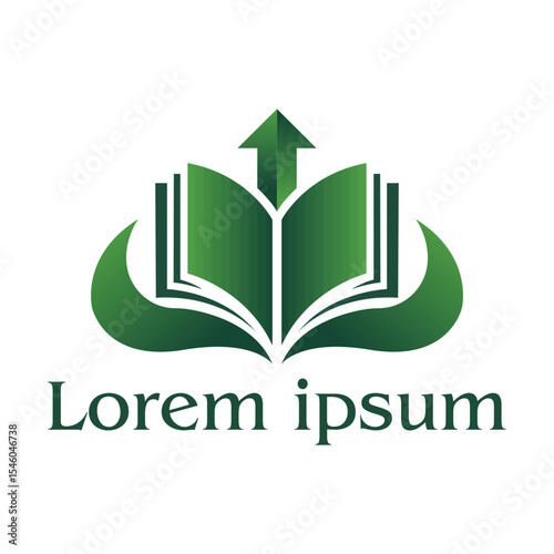 Open Book with Arrow Up and Leaves Logo Growth Learning and Nature Education