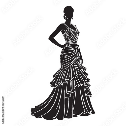 Secure lady standing feeling safe and stable in her position - lady standing silhouette - lady standing Vector - Silhouette of lady standing
