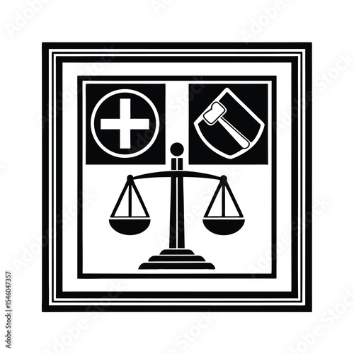 Medical Malpractice Concept with Scales Medical Symbol and Gavel Illustration