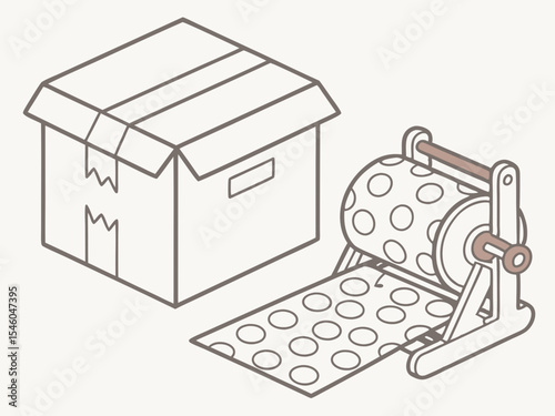 Cardboard box and bubble wrap for packaging, isolated on a light background, copy space