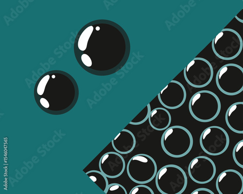 Bubble wrap pattern with black bubbles on teal background, isolated, copy space