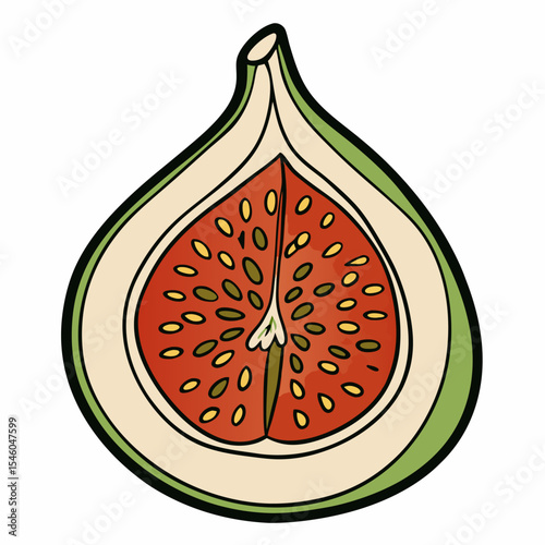 Line art illustration of a fig cut open to reveal seeds