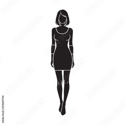 Confident lady standing portraying self-assurance and strong self-possession - lady standing silhouette - lady standing Vector - Silhouette of lady standing
