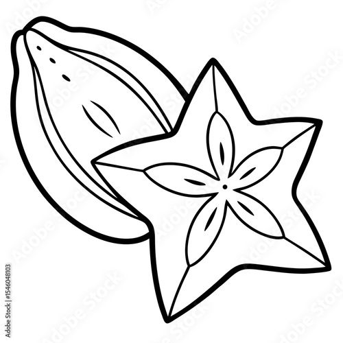 Starfruit outline illustration with cross section