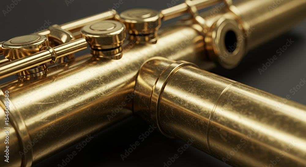 Naklejka premium Golden Flute Close-Up: A Detailed Look at a Musical Instrument