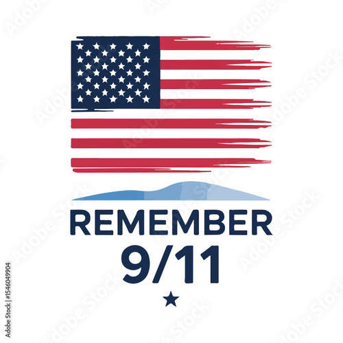 Remember 9/11 Distressed American Flag with Mountain Silhouette and Star

