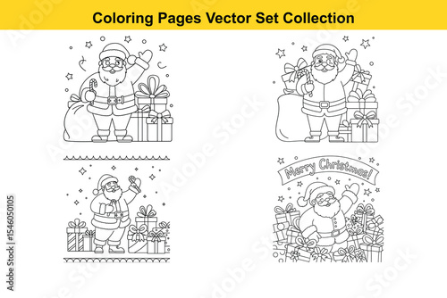 Santa Claus with Gifts Coloring Pages Vector Art Collection