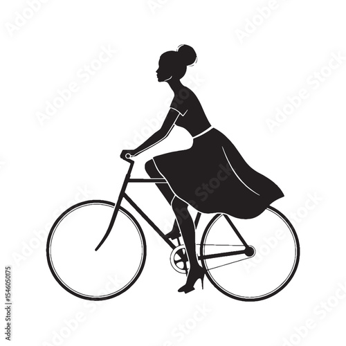Balanced lady cycling maintaining perfect stability throughout her ride - lady cycling silhouette - lady cycling Vector - Silhouette of lady cycling
