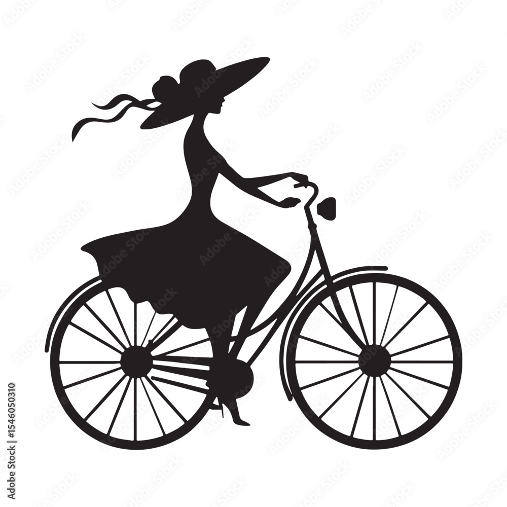 Obraz premium Robust woman cycling exhibiting strong physical capability and controlled power in her ride - woman cycling silhouette - woman cycling Vector - Silhouette of woman cycling 