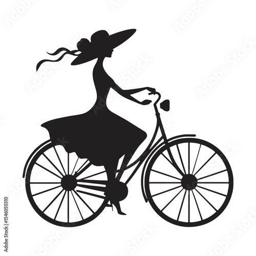 Robust woman cycling exhibiting strong physical capability and controlled power in her ride - woman cycling silhouette - woman cycling Vector - Silhouette of woman cycling
