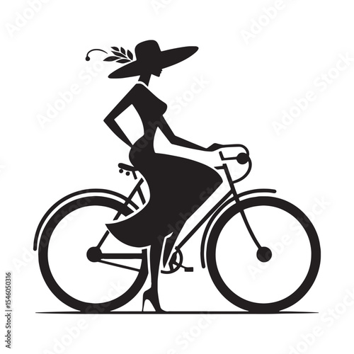 Driven lady cycling striving for maximum speed and impeccable form on her bike - lady cycling silhouette - lady cycling Vector - Silhouette of lady cycling
