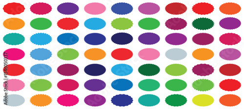 Starburst sale price labels or stickers and seals, oval and sunburst. Colorful icon set price, discount, sunburst badges flat blank. Special offer price tag promotional shopping labels.