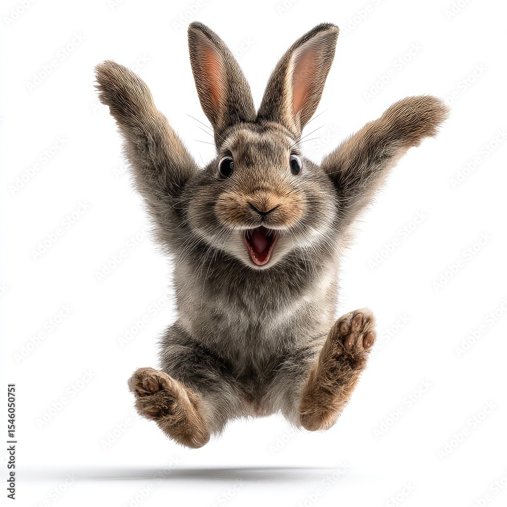 Fototapeta premium Happy and Playful Rabbit Leaping with Joy in Mid-Air, Captivating Expression of Fun and Energy, Perfect for Animal and Nature Enthusiasts in Childlike Wonder
