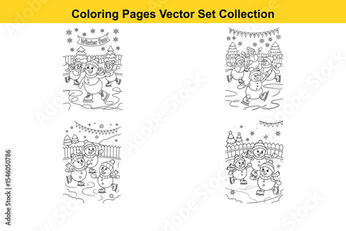 Cute Snowman Ice Skating Coloring Pages Vector Art Collection