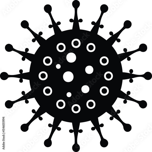 Black Silhouette of a Virus with Spikes and Circular Interior Elements