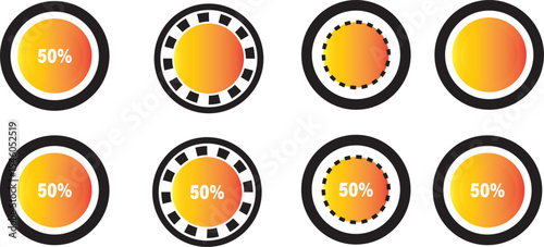 Simple circular data visualization elements.Loading progress bar. Circular progress bar icons.Battery indicator symbols,50 percent, vactor illustration,
