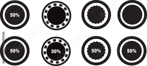 Simple circular data visualization elements.Loading progress bar. Circular progress bar icons.Battery indicator symbols,50 percent, vactor illustration,
