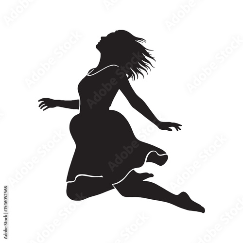 Skilled woman jumping showcasing advanced abilities and expert execution in mid-air maneuvers - woman jumping silhouette - woman jumping Vector - Silhouette of woman jumping
