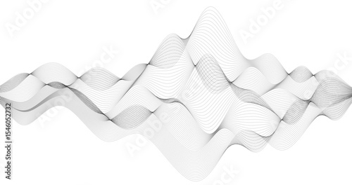 Chaotic sound tracks waves of particle on a white background Geography grid 3d illustration