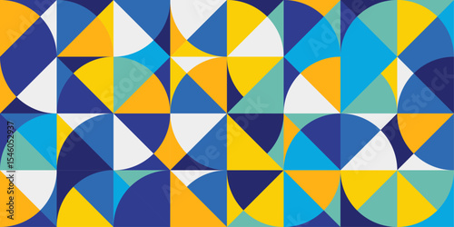 Seamless geometric pattern with yellow, blue, and green circles