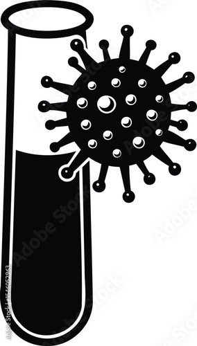 Black and white laboratory test tube with virus causing global pandemic