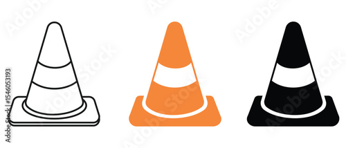 Traffic Cone Icon Line and Flat Solid Logo set. Cone Construction signal icon black outline filled version. Road Trip Icons Traffic cone flat design sign. Vector illustration.