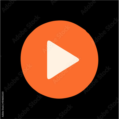 Minimalist Orange Play Icon on Black Background – Media and Storytelling Vector Symbol,A sleek vector icon of a white play symbol centered within an orange circle, set against a deep black background.