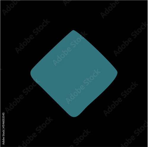 Minimalist Teal Diamond Icon on Black Background – Clarity, Strength, and Balance Vector Symbol,A modern vector icon featuring a teal diamond shape with softly rounded corners, centered on a solid bla