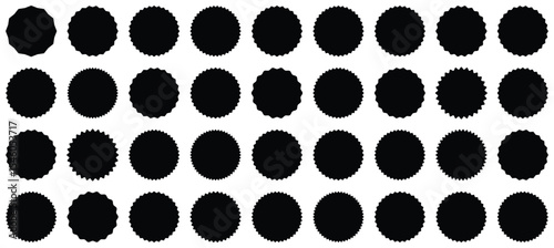 Starburst sale price stickers and labels, star and rosette, sunburst, callout and splash, stamp and tag badges. Isolated vector circle and oval black stickers, promo labels.