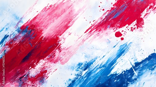 Vibrant Abstract Painting with Dynamic Red, White and Blue Brush Strokes perfect for modern art prints, patriotic-themed backgrounds, creative branding visuals and contemporary wall decor