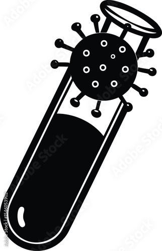 Black and white illustration of virus in test tube for research
