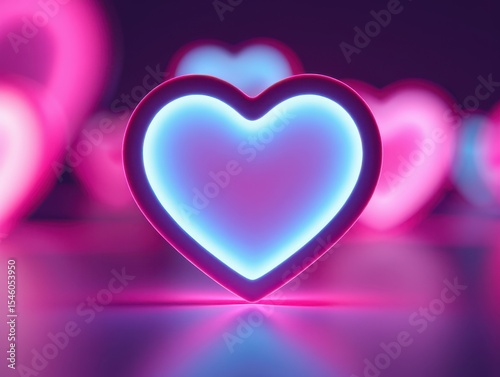 Neon hearts rendered in vibrant pink and blue colors featuring romantic symbolism