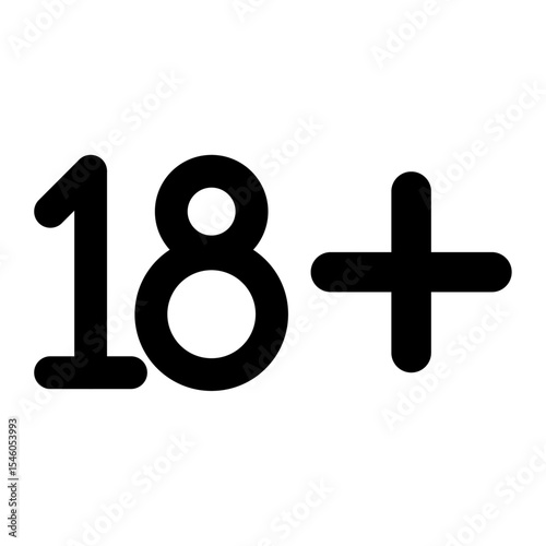18+ age restriction symbol icon. Commonly used for labeling adult content, age-restricted products, websites, apps, or media. Clean and simple design suitable for universal use.