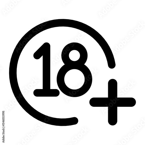 18+ age restriction symbol icon. Commonly used for labeling adult content, age-restricted products, websites, apps, or media. Clean and simple design suitable for universal use.