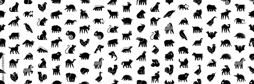 Fototapeta premium Seamless pattern with Animals logos collection. Geometrical abstract logos. Icon design