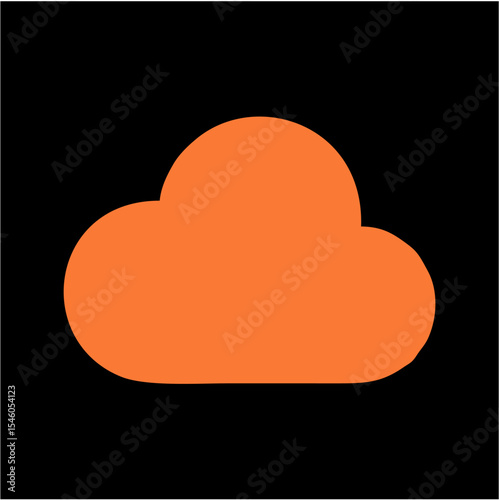 Minimalist Orange Cloud Icon on Black Background – Digital Storage and Connectivity Vector Symbol,A clean, solid orange cloud icon centered on a black background, representing themes such as data stor
