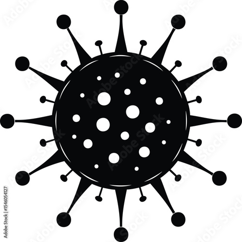 Black and White Graphic Representation of a Virus with Spherical Projections