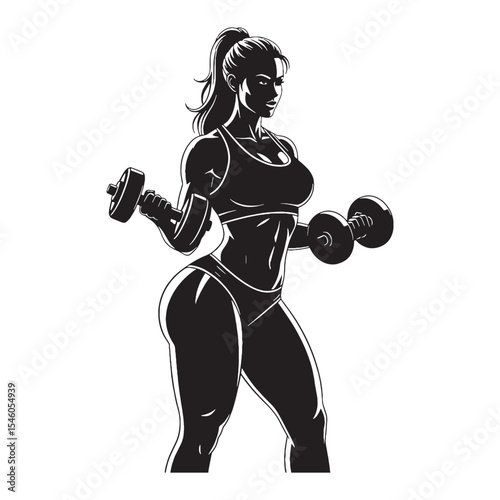 Fitness-oriented woman lifting weights prioritizing strength and physical conditioning - woman lifting weights silhouette - woman lifting weights Vector - Silhouette of woman lifting weights
