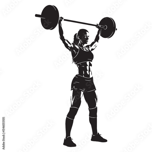 Talented woman lifting weights showcasing skilled technique and physical prowess - woman lifting weights silhouette - woman lifting weights Vector - Silhouette of woman lifting weights
