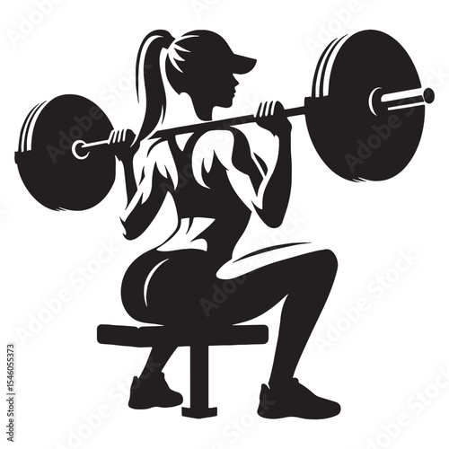 Powerful lady lifting weights showcasing raw strength and determined effort - lady lifting weights silhouette - lady lifting weights Vector - Silhouette of lady lifting weights

