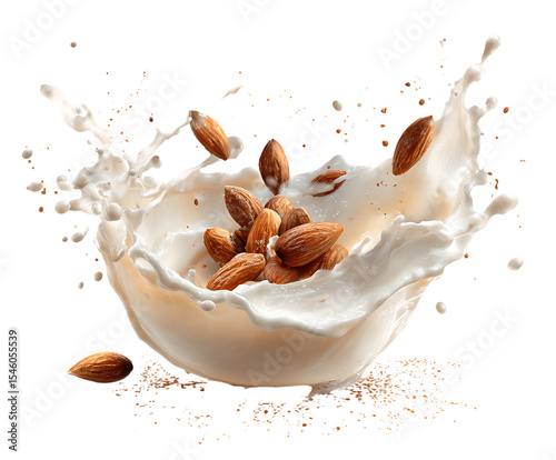 Creamy Almond Milk Splash on White Background